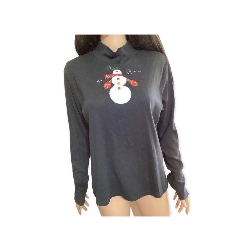 Vintage White Stag Mock Turtleneck Snowman Top Size: L